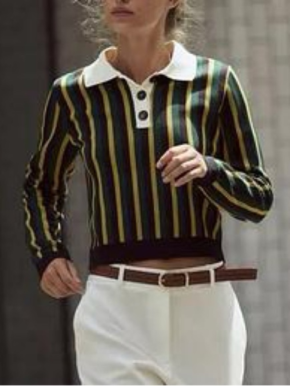 New Zara Striped Polo Sweater Women’s Size Large Rugby Stripes